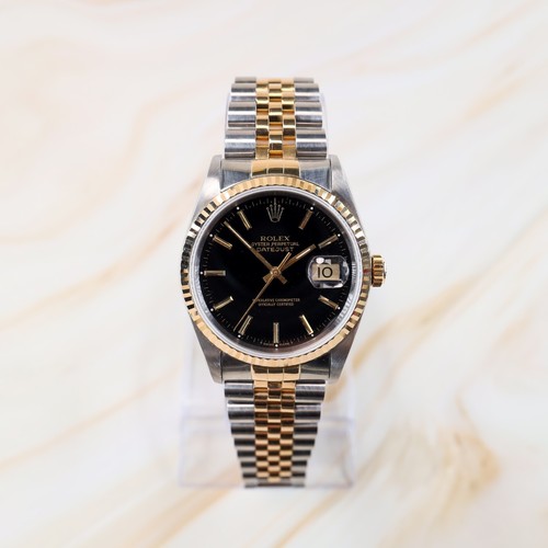 Rolex Datejust 16233 Black Dial Two Tone Steeel and Yellow Gold Black Dial