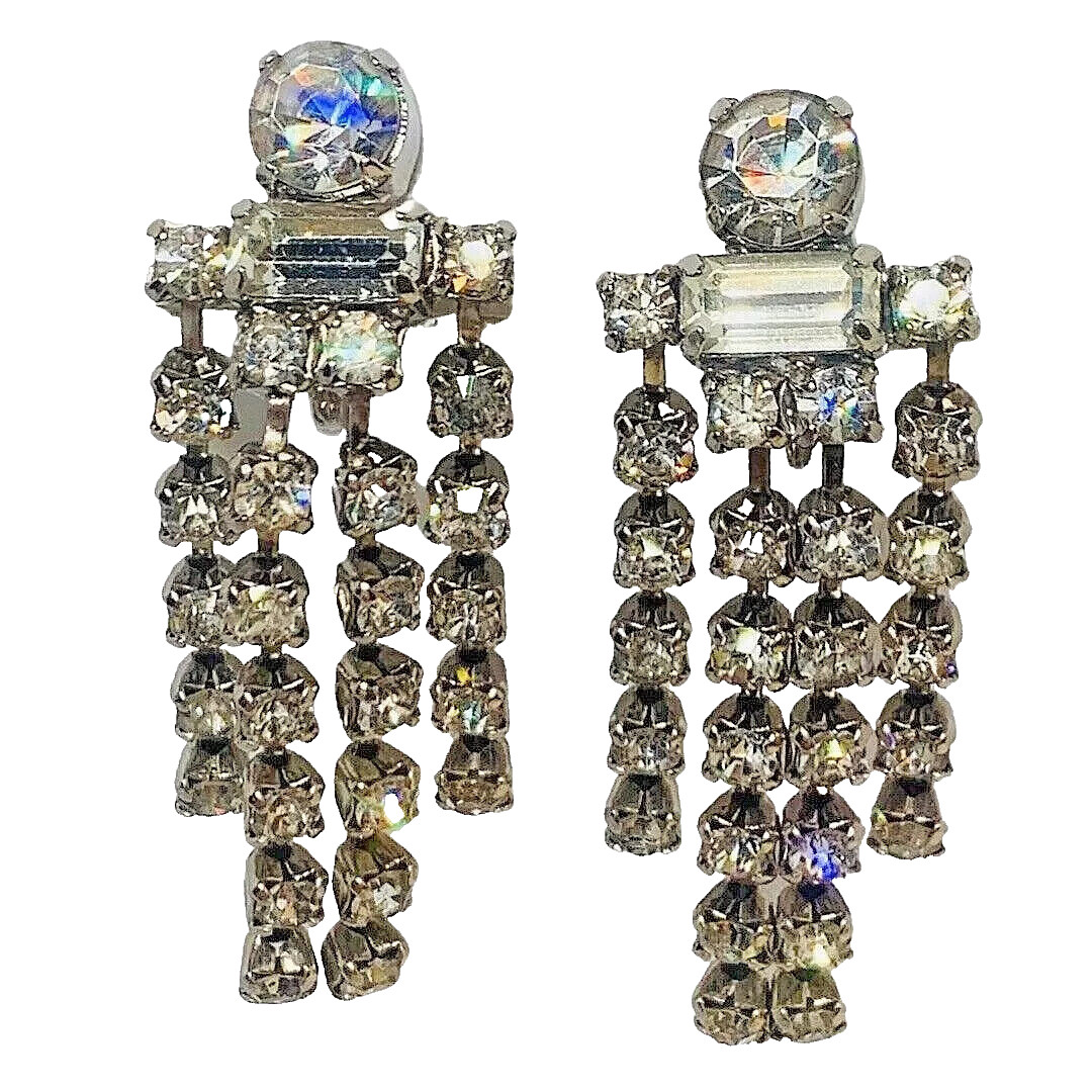 Rhinestone  Earrings Formal Dangle Statement Wedd… - image 1