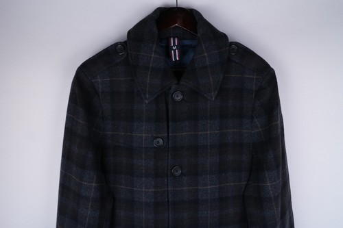 Tommy Hilfiger Men Coat Casual Business Formal Wool Blend Check Grey size M - Picture 2 of 6