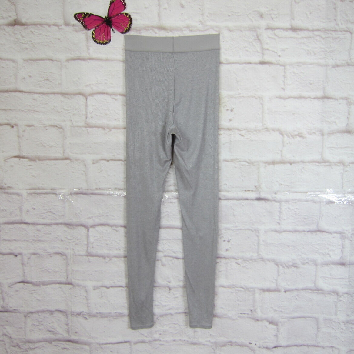 Alexander Wang Women's Heat Tech Mid Rise Ribbed Leggings Gray Size S