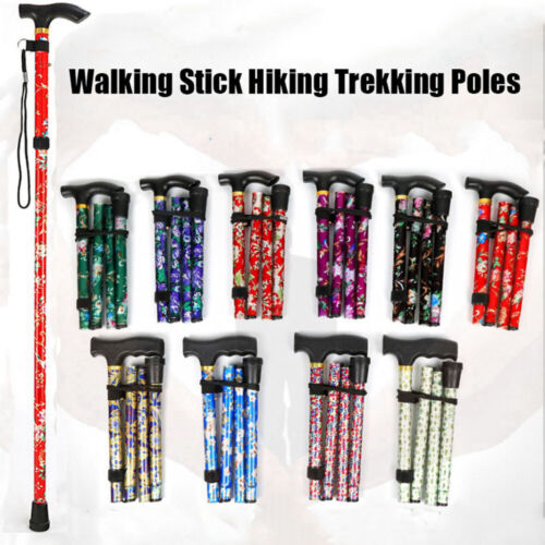 Poles Telescopic Walking Sticks Folding Hiking Stick Trusty Running Canes - Afbeelding 1 van 17
