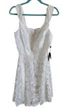 Adrianna Papell Woman SZ 10 NWT  3D Embroidered High Low Dress Ivory Fairy