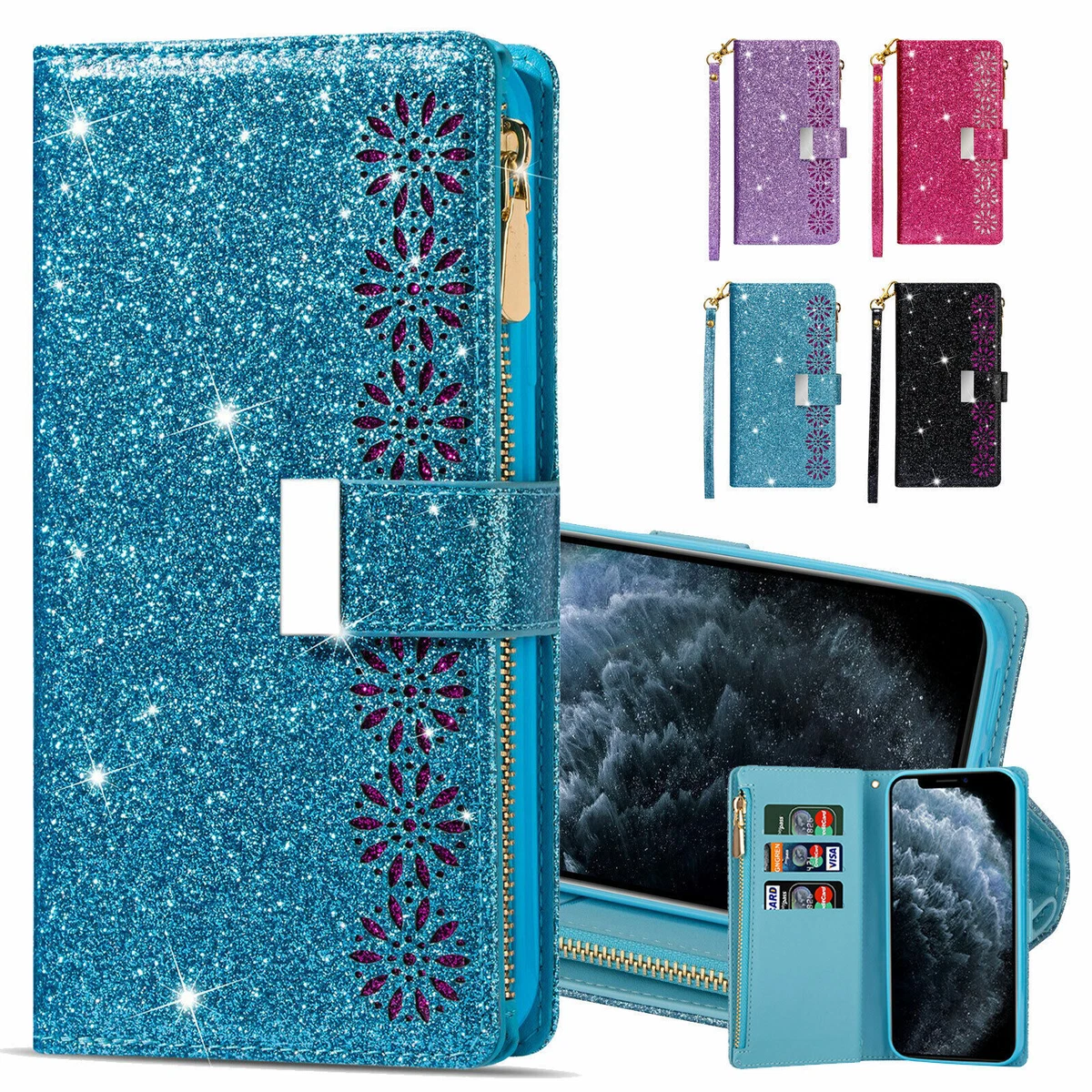 Custodia IPhone Con Cerniera E Portacarte - Glitter, Multicolore, Protezione 360°