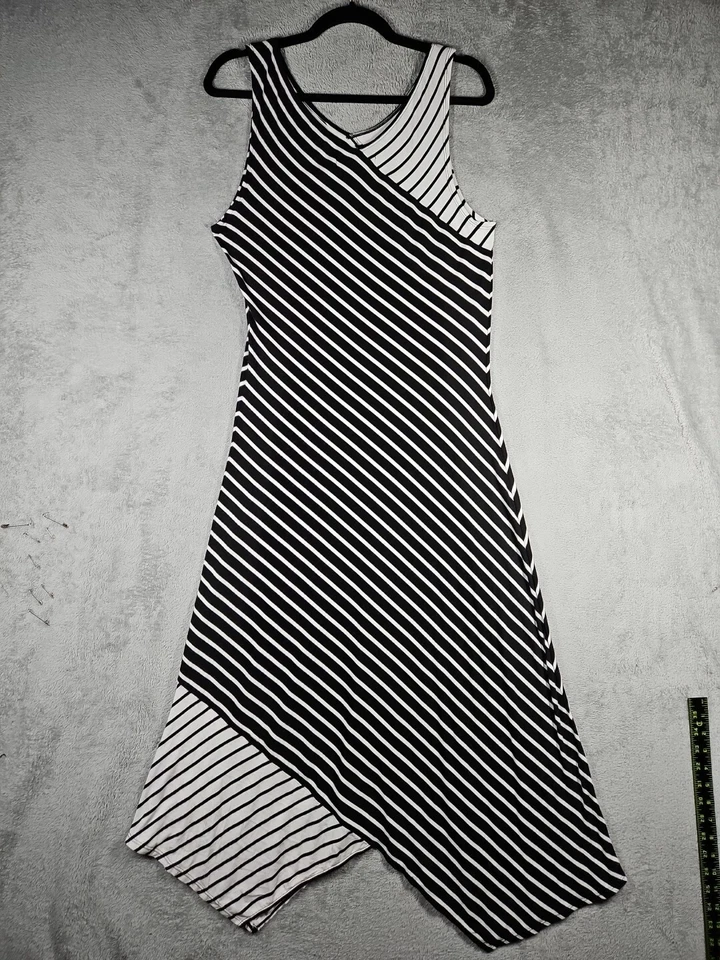 Maxi Vestido Max Studio London Negro Marfil Rayas Asimétricas y Dobladillo Elastizado Talla L Foto 2 de 4
