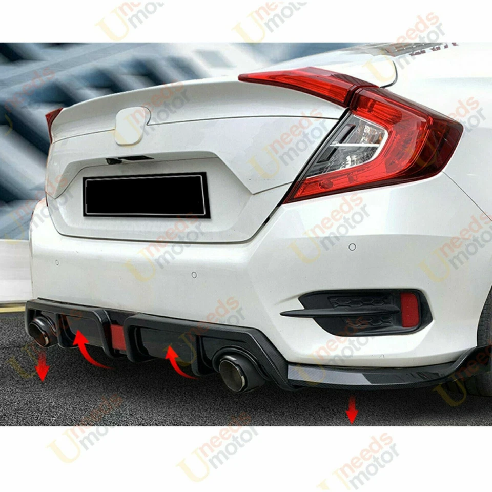 Fits Honda Civic 2016-21 Carbon Fiber Style Rear Lip Diffuser Bodykit LED light - Image 4 of 4