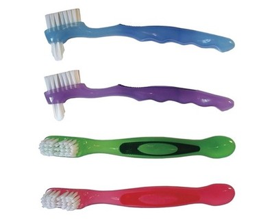 OraBrite Denture Toothbrushes Dual-Head White 120/Pack 12 Mil Nylon, 90026