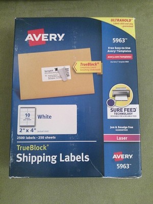 Genuine Avery 5963 Labels for Laser Printer 2''x4'' White: 50 Labels (5 sheets)