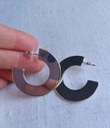 Bold Silvertone Polished Flat Hoops Mod Large Perfect Condition from LOFT — photo 4