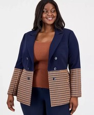 Tahari ASL Plus Size Colorblocked Peak-Lapel Blazer Women's 24W New Navy/Ginger