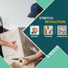 4 Rolls Clear Stretch Wrap Film 18 x 1500 feet Plastic Wrap for PackageZoom