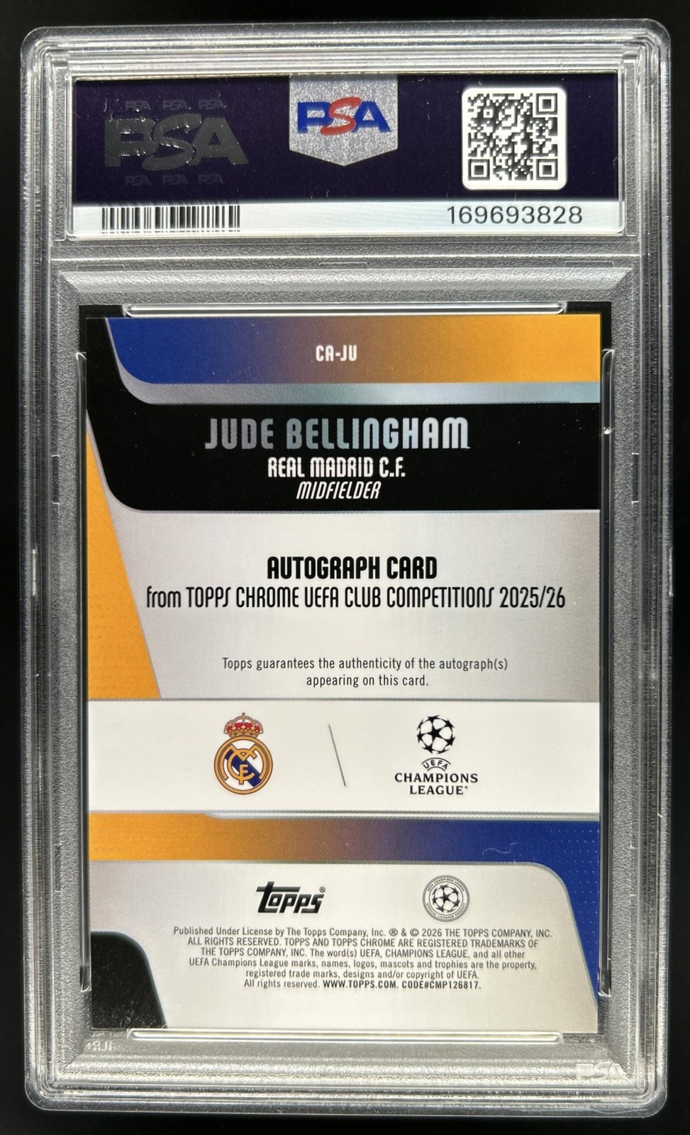 2025-26 Topps Chrome UEFA Jude Bellingham Auto Red Lava Refractor #/5 PSA 9 view 2