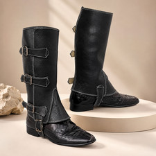 Medieval Steampunk PU Leather Leg Gaiters Boot Covers Viking Knight Pirate Cospl