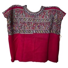 Vintage Hand-Woven San Juan Cotzal Huipil   Traditional Red Mayan Blouse