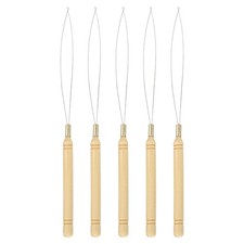 5 Pcs Wooden Handle Hair Extension Loop Needle Threader, Pulling Hook Tool