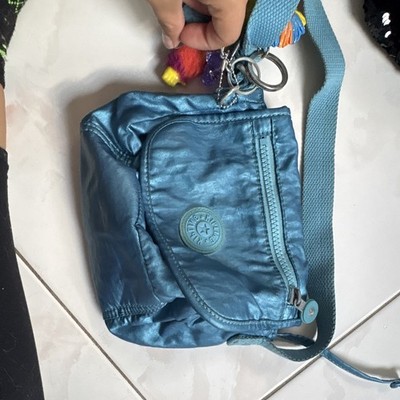 Kipling Blue Small Crossbody Bag Monkey Charm Adjustable Strap Inner Pockets