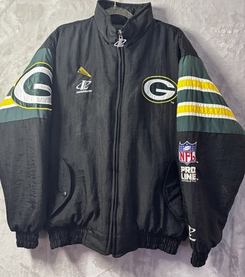 #ad Vintage Green Bay Packers NFL Pro Line Logo Athletic Jacket Mens L Black $119.99