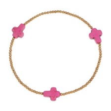 Gold Beaded Hot Pink Cross Bracelets for Women, Trendy Boho Handmade Stackable C