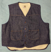 Vintage Carhartt Sherpa Lined Denim Vest Mens XL USA Made Dark Blue Workwear