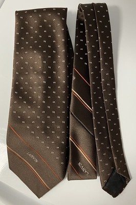 Mens Vintage LANVIN New York Paris Brown Silk Retro Tie w/Logo Design 3 x55 