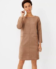 Ann Taylor Dress Womens Size 2 Faux Suede Shift 3/4 Sleeve Seamed Boat Neck NWT