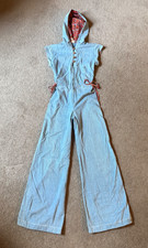 VTG 70s Women's Denim Hooded Disco Boho Jumpsuit Romper - Size Small Tall