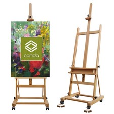 CONDA Large H-Frame Easel Wheels, Premium Beech Wood Artist Easel, Adjustable