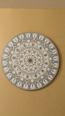 Hand Painted Mandala Wall Art 16  . Blue/Gray. Boho Decor MDF.