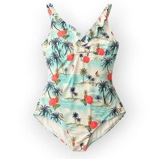 Outdoor Oasis One Piece Swimsuit 2X Tropical Print Ruffle Strap Plus Sz Swimwear