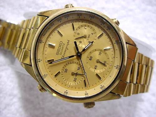 Vintage GOLD PL large antique SEIKO CHRONOGRAPH 7A28-7029 mens watch