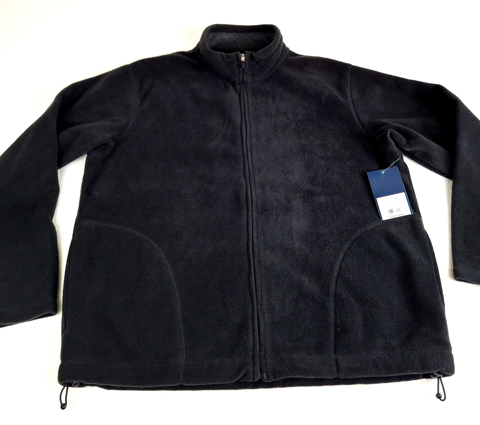 New Consensus Men's Jacket Sz L Large Black Zip Up Fleece Adjustable Long Sleeve