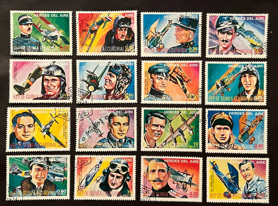 Sellos de viaje: estampillas de la República de Guinea - Juego completo de 16 héroes - Usado CTO OG NH Foto 2 de 4
