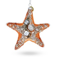 Glistening Glittered Starfish Blown Glass Ornament