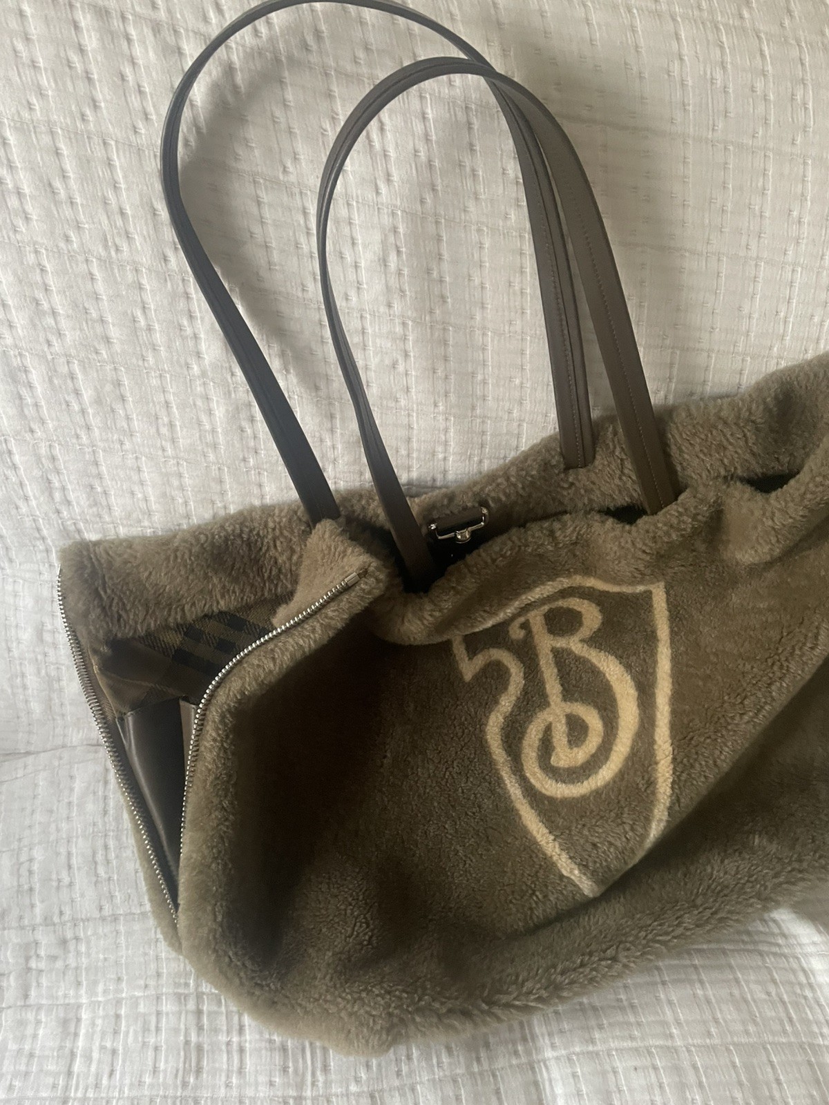 Burberry B Shield shearling Tote image 6