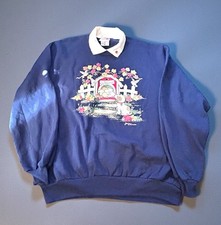 Vtg Morning Sun Women's Collared Sweatshirt XL Navy Blue Kittens  Puppy