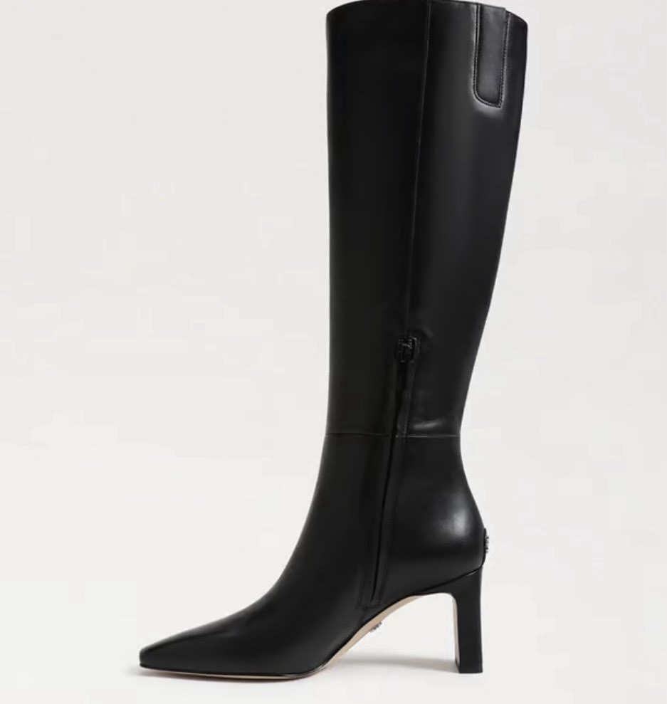 Women's Black knee-high boots block heel pointed toe side zip solid — image 4
