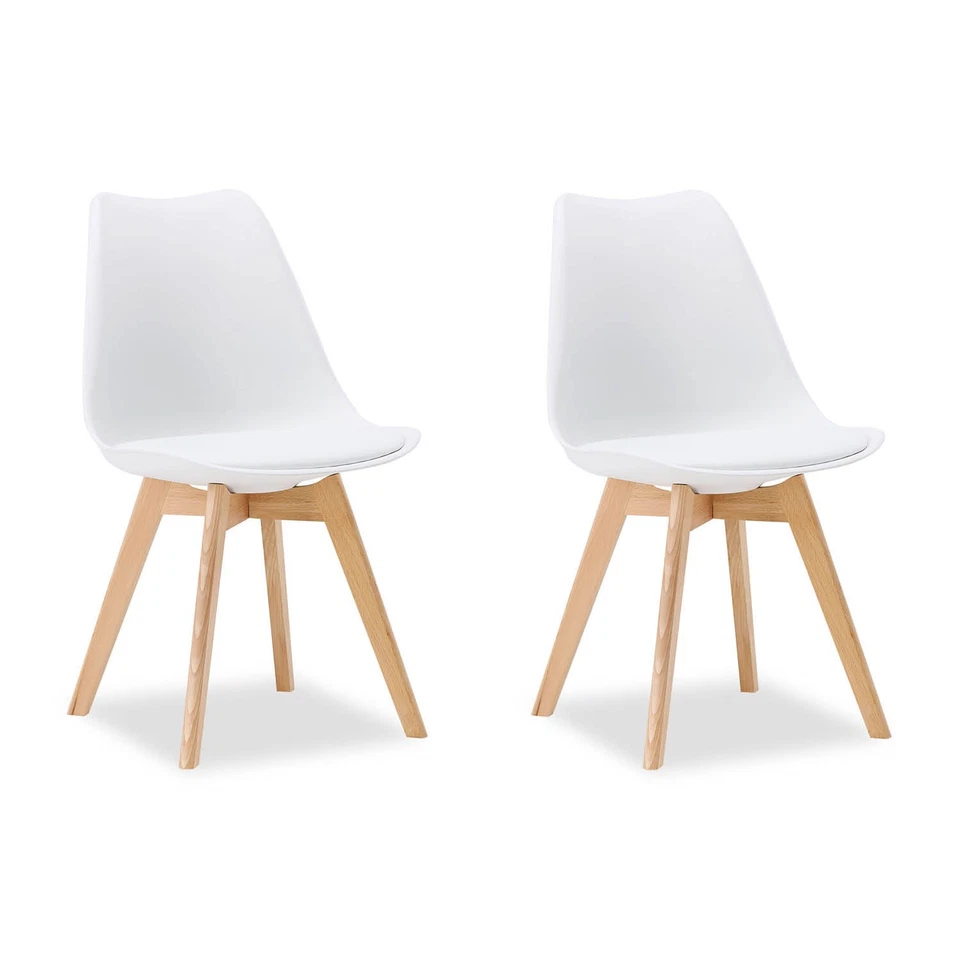 2 Chaises de Cuisine Blanc Pieds Bois Massif Salle à Manger Moderne Homestyle4u - Photo 1/4