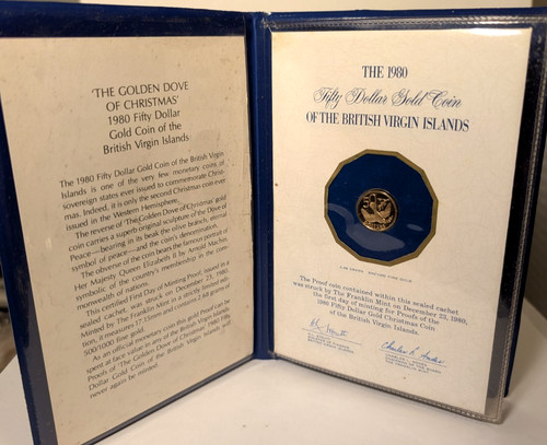 1980 British Virgin Islands $50 Gold Proof - The Golden Dove of Christmas