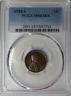 1928-S LINCOLN WHEAT CENT 1C PCGS MS 63 BN