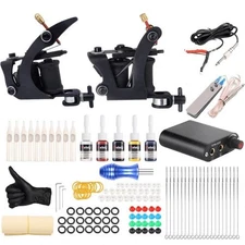 17 PCS Complete Tattoo Kit, 2 Machine Guns, 5 Colors of Ink, 20 Needles