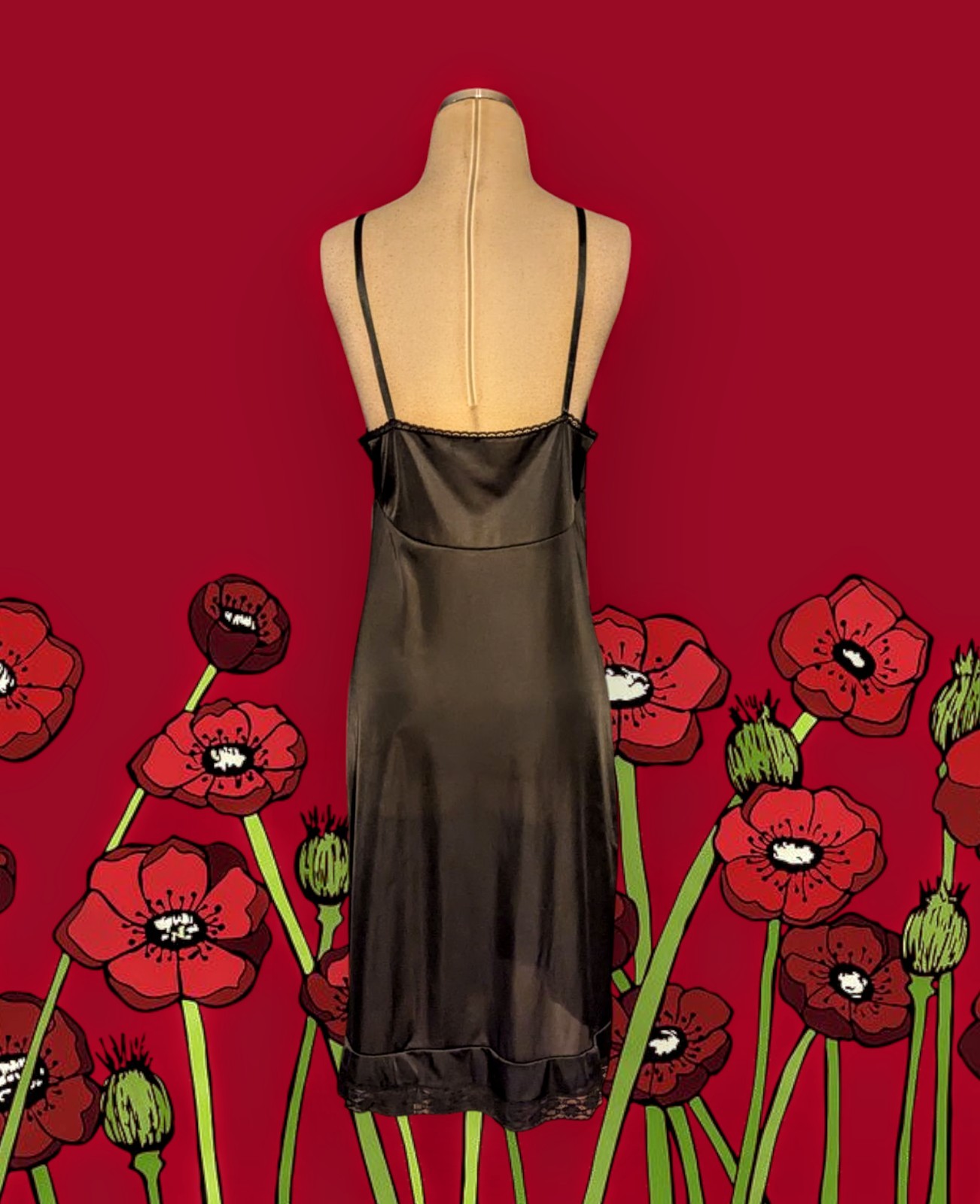 VANITY FAIR Size 36 Black Nightgown Slip Dress LACE TRIM 100% Nylon Women's VTG