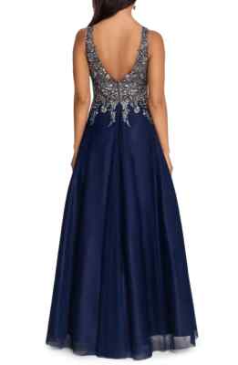 Xscape Womens Embellished Maxi Evening Dress Navy 10