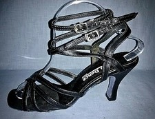 GoGo Dance BLACK Leather Dbl-ankle-straps Soft-sole BALLROOM DANCE SHOES  9 M