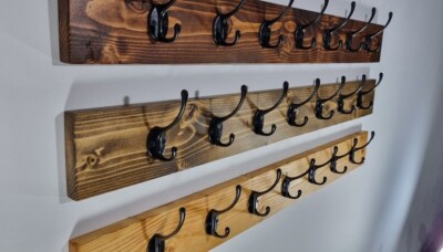 Rustikale Garderobe Holz Vintage Look Tür oder Wandmontage schwarz Doppelhaken
