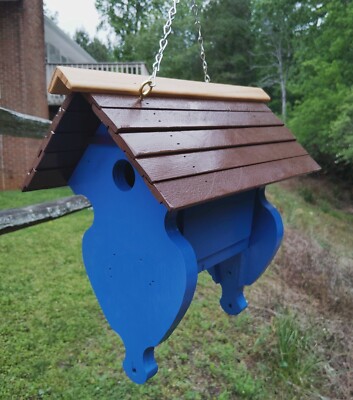 Handmade Hardwood Birdhouse Veteran Made Pine Cedar Roof Blue 12x8 1.25 Hole