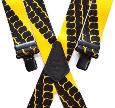 Herren Hosenträger Schwerlast 1,5'' 35mm Motorrad gelb Reifen Profil Biker schwarz Clip