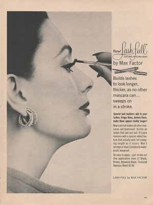 1963 Max Factor Lash Full Textured Mascara Wand Makeup Vintage Print Ad