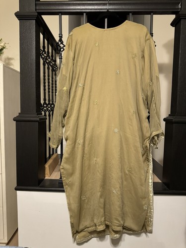 INDIAN PAKISTANI SHALWAR KAMEEZ WEDDING PARTY WEAR SIZE 52 GOLD PLUS SIZE - Picture 2 of 3