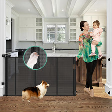 Upgraded 60" Retractable Baby Gate - Anti-Escape Mesh Pet Stair Gate, Black
