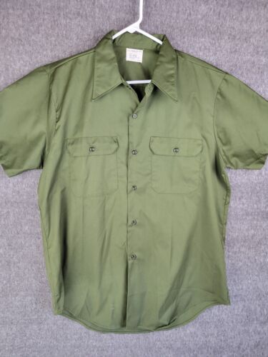 Vintage 1970's Big Mac JC Penney's Button Up Shirt Army Green Mens Large - Picture 1 of 5