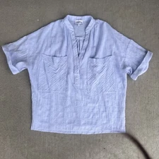 FRNCH Women’s June Button Down Short Sleeve Shirt Light Blue Cotton XS Blouse